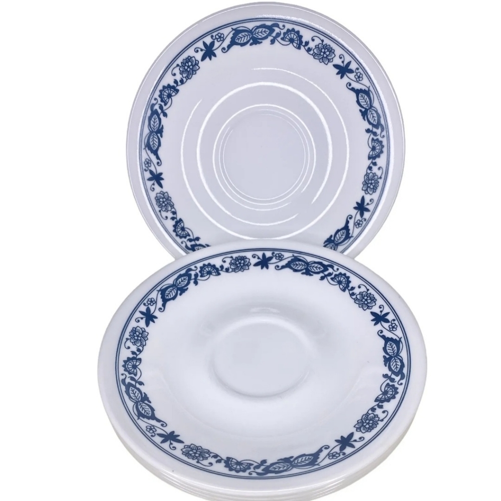 Set of 5 80s Corelle by Corningware Old Town Blue 6” Saucers NO CHIPS